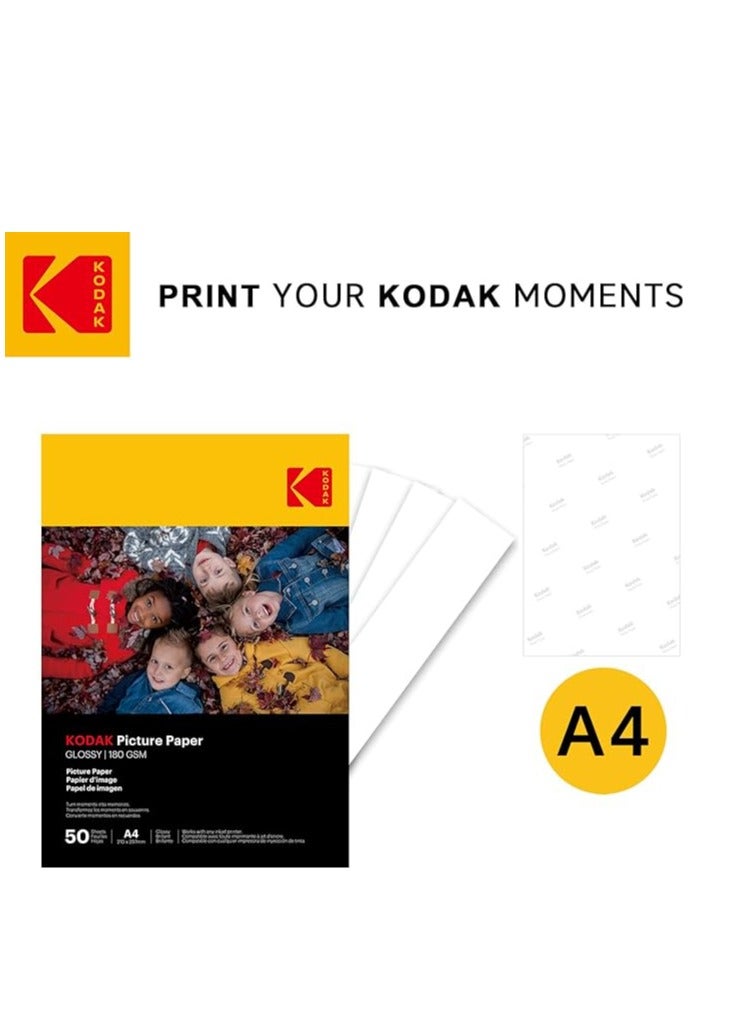 Kodak ورق صور لامع 180 جرامًا/م2 مقاس A4 × 50 ورقة - Image 3