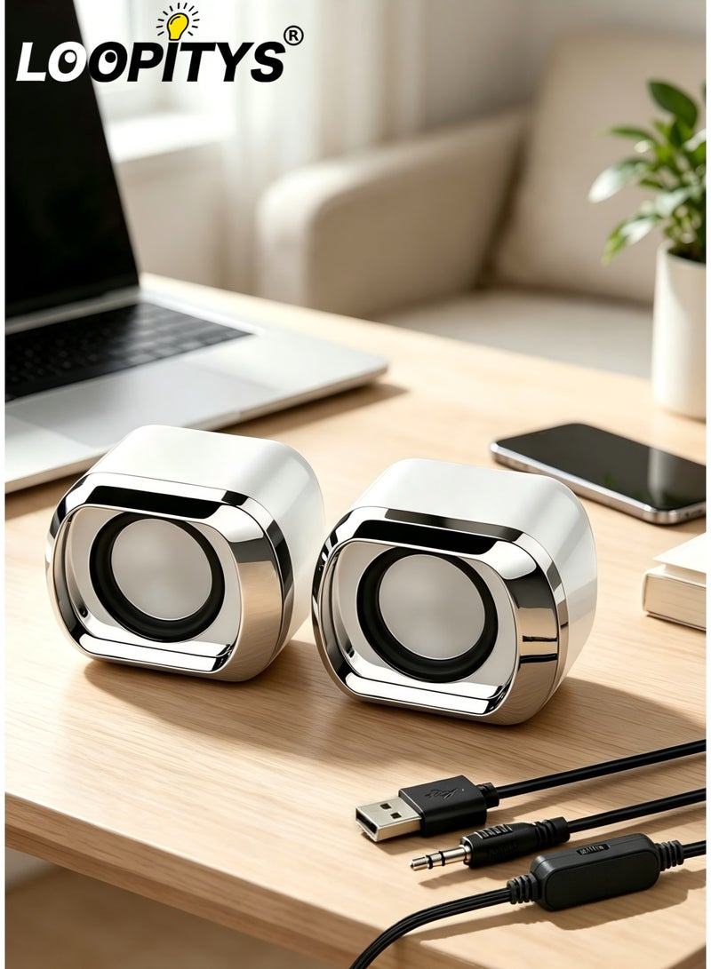 LOOPITYS Computer Speaker - Compact and Delicate Laptop Speakers with Volume Control and 3.5 Mm Audio Plug, USB-Powered Desktop Speaker Suitable for PC Monitor, Tablets and Cellphone - Image 1