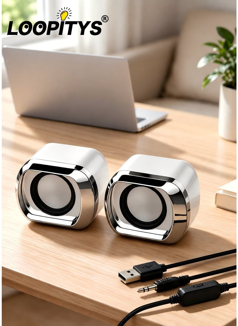 LOOPITYS Computer Speaker - Compact and Delicate Laptop Speakers with Volume Control and 3.5 Mm Audio Plug, USB-Powered Desktop Speaker Suitable for PC Monitor, Tablets and Cellphone - Image 1
