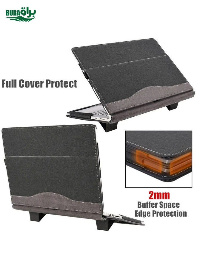 BURAQ - For HP Pavilion Aero 13.3 inch 13-bg / 13z-bg Leather Laptop Shockproof Protective Case With Stand(Black) - Image 1