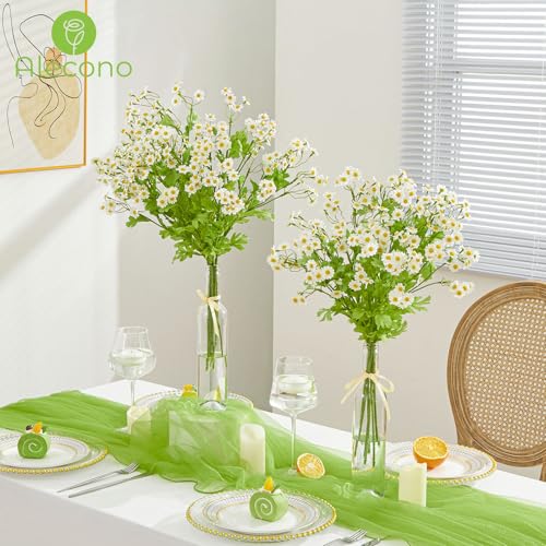 Alecono Artificial Daisy Flowers - Realistic 21 Inch 8 Pcs Long Stem Fake White Daisies with Leaves, Spring Wild Floral Arrangement for Home Decor, Wedding, Table Centerpieces, Party Decoration - Image 3