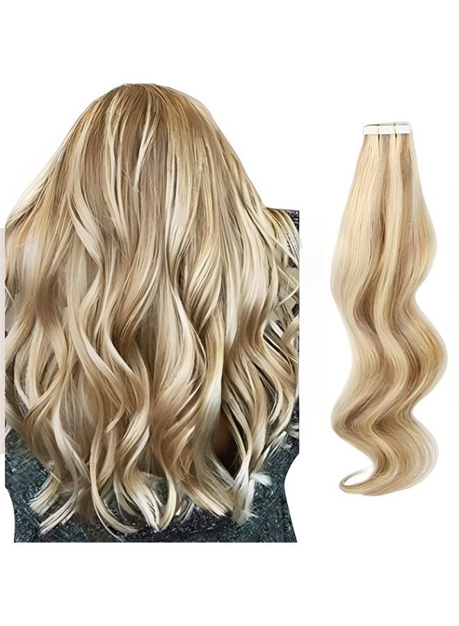 Sassina Pre-taped 50g 20pcs Real Remy Human Hair Blonde Highlights Tape in Extensions Skin Weft, Invisible, Seamless, P20-60 18 Inch - Image 1