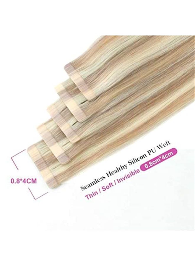 Sassina Pre-taped 50g 20pcs Real Remy Human Hair Blonde Highlights Tape in Extensions Skin Weft, Invisible, Seamless, P20-60 18 Inch - Image 4