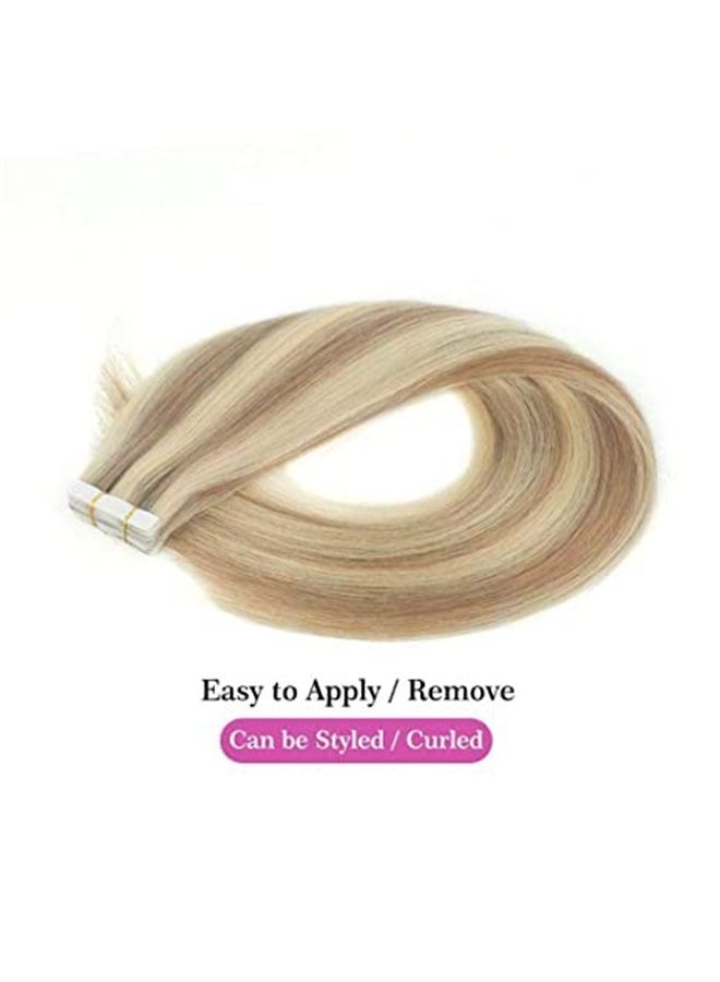 Sassina Pre-taped 50g 20pcs Real Remy Human Hair Blonde Highlights Tape in Extensions Skin Weft, Invisible, Seamless, P20-60 18 Inch - Image 2