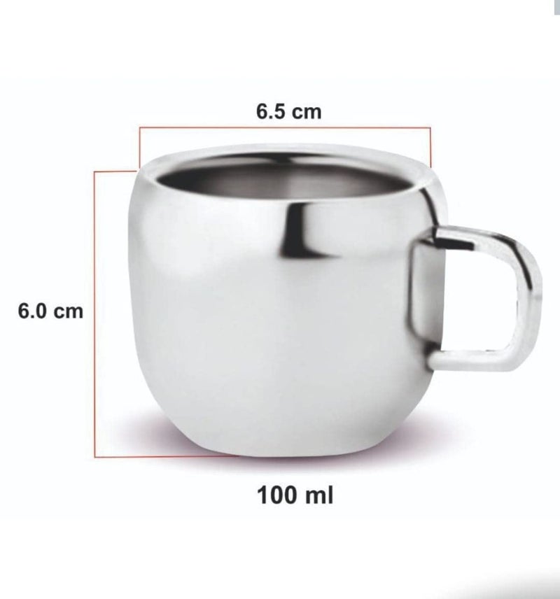STEEPLE Stainless Steel Tea Cups Set of 6 Coffee Mug Apple Shape Chai Set Steel Double Wall Pack of 6 Silver - Image 4
