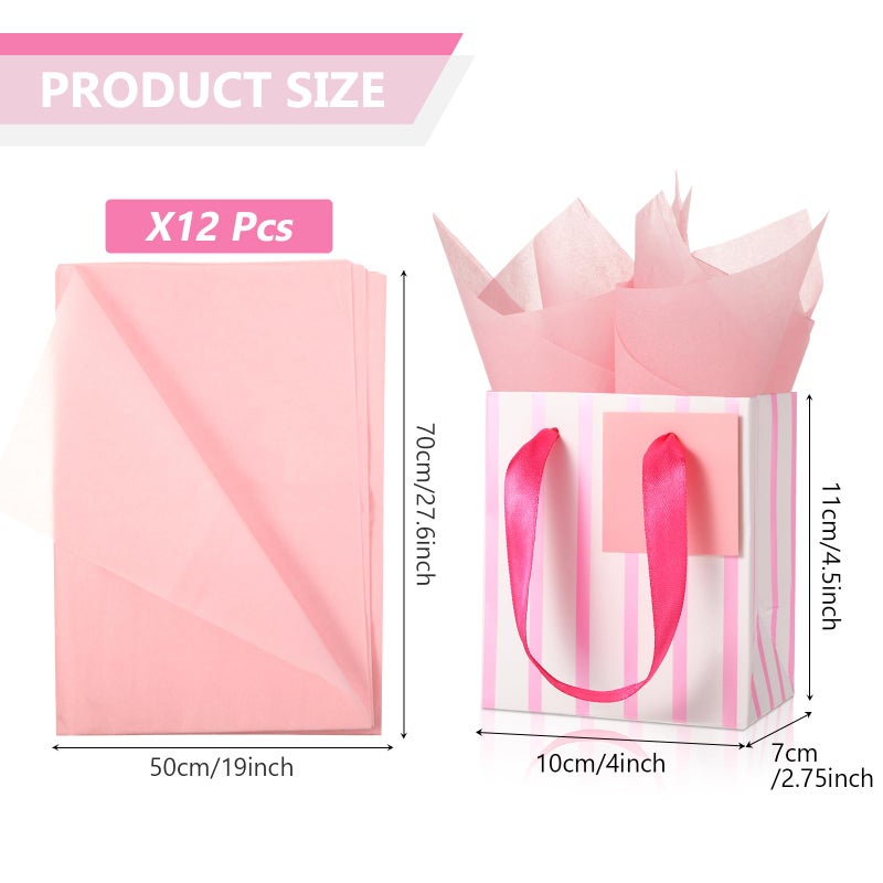 Tenare 12 Pcs Small Gift Bags Mini Metallic Paper Bag Bulk Tiny with Handle Tissue Paper for Gift Wrapping Happy Valentines Day Chinese New Year Birthday Party(4 x 2.75 x 4.5 Inch,White Pink Gold) - Image 2