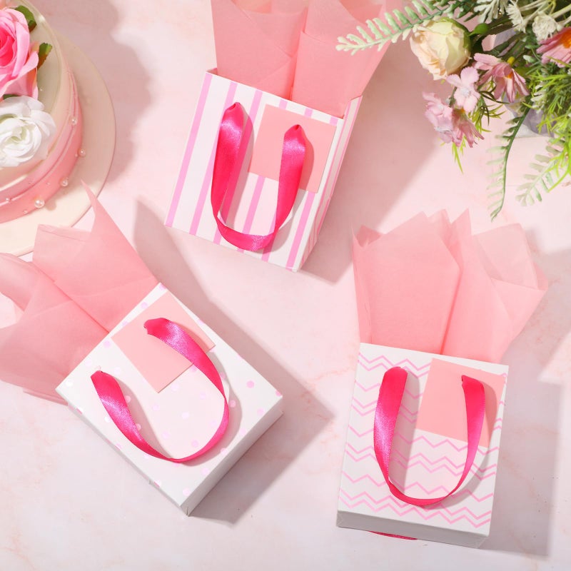 Tenare 12 Pcs Small Gift Bags Mini Metallic Paper Bag Bulk Tiny with Handle Tissue Paper for Gift Wrapping Happy Valentines Day Chinese New Year Birthday Party(4 x 2.75 x 4.5 Inch,White Pink Gold) - Image 4