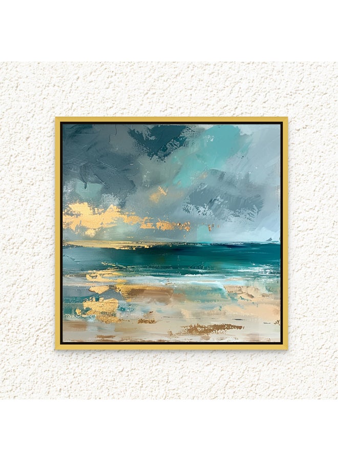 Art Decor Art Decor Framed Canvas Wall Art of Abstract Blue and Gold Artwork Modern Abstract Art with Gold Accents Square Print Wall Decor for Office Living Room Bedroom Gifting  - Image 1