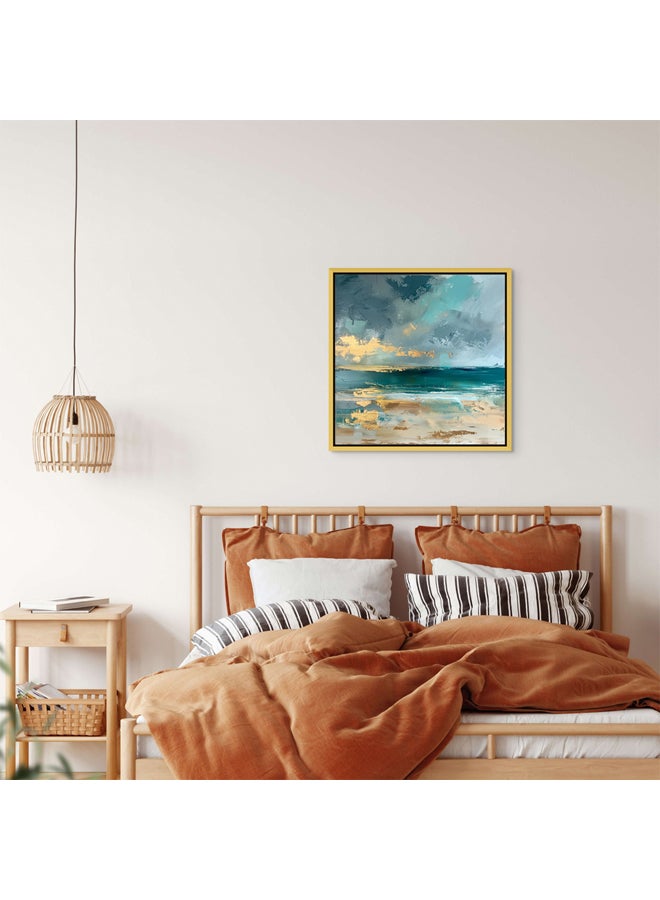 Art Decor Art Decor Framed Canvas Wall Art of Abstract Blue and Gold Artwork Modern Abstract Art with Gold Accents Square Print Wall Decor for Office Living Room Bedroom Gifting  - Image 2