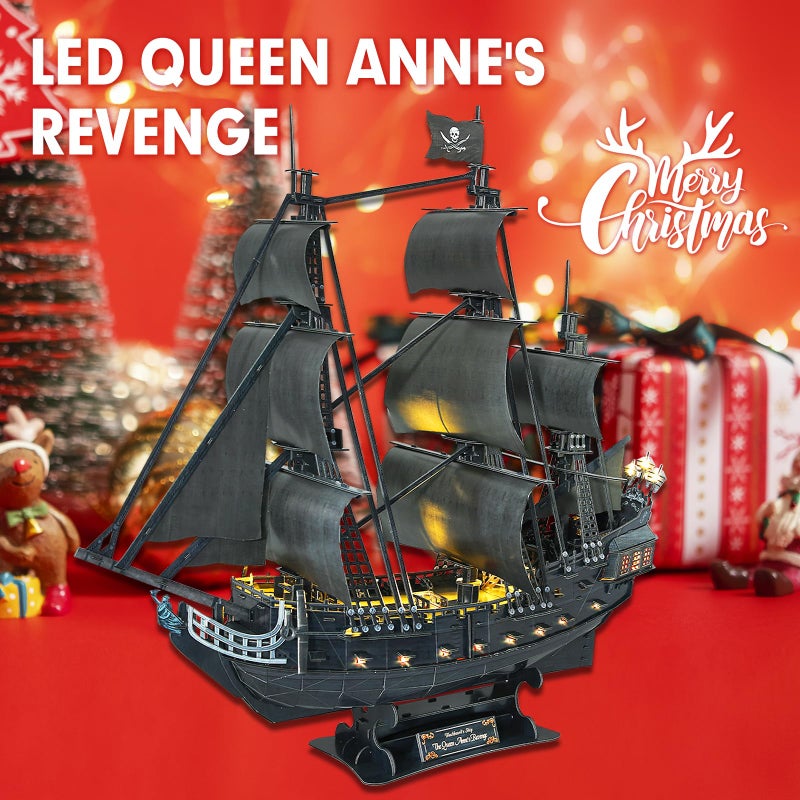 CubicFun 3D Puzzles for Adults Home Decor Pirate Ship Gifts for Men Women Model Kits Brain Teaser Valentines Day Gifts,Queen Anne's Revenge 340 Pcs Easter Gift - Image 5
