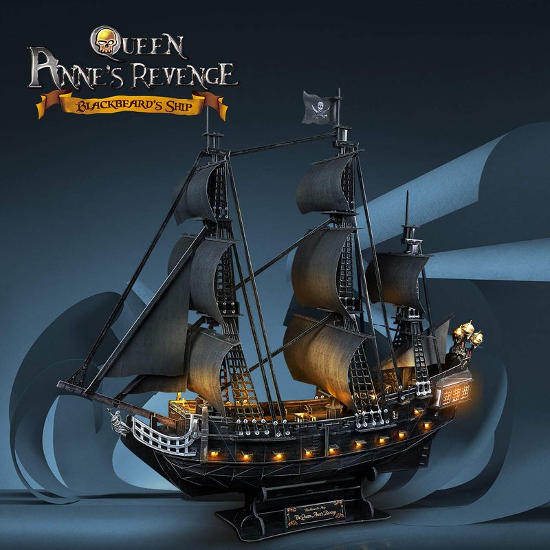 CubicFun 3D Puzzles for Adults Home Decor Pirate Ship Gifts for Men Women Model Kits Brain Teaser Valentines Day Gifts,Queen Anne's Revenge 340 Pcs Easter Gift - Image 3