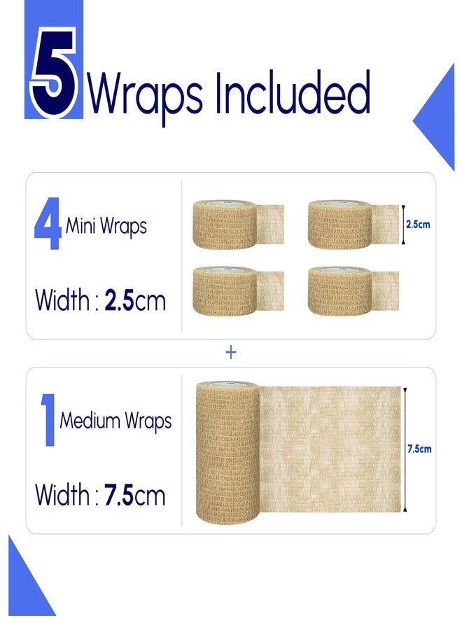 CareVego® Self Adhesive Bandage Wrap, 5 Pack, 1 * 7.5CM, 4 * 2.5CM, Cohesive Bandages, Medical Wrap, Elastic Bandage Wrap, Self Sticking Bandage Tape (Travel Care Pack) - Image 4