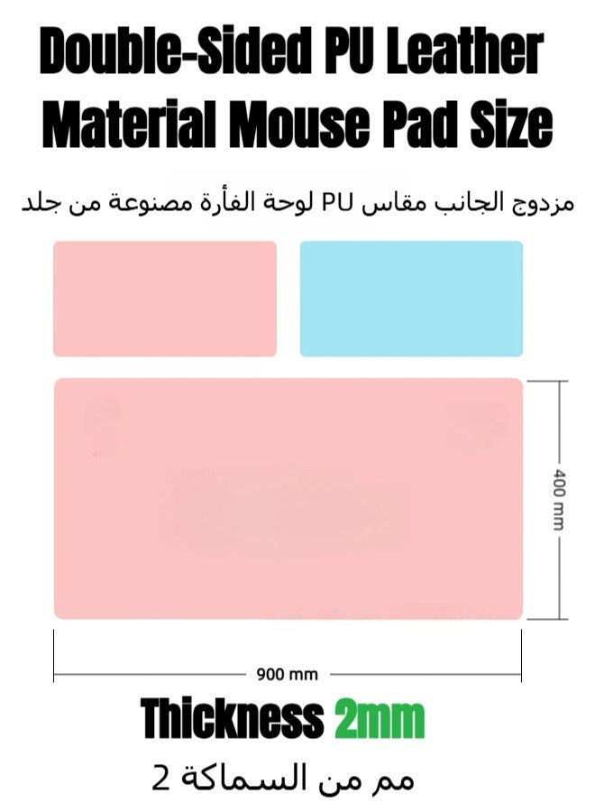Sakura Pink Powder Blue Double-Sided PU Leather Large Gaming Mouse Pad 900×400mm, Reversible Waterproof Desk Keyboard Mat - Image 2