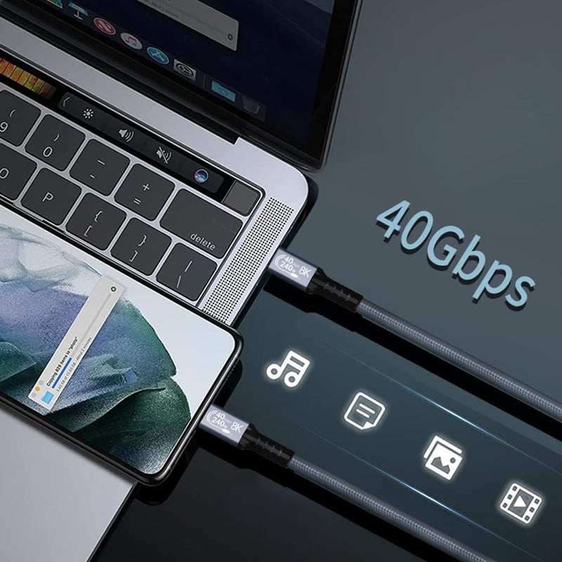 ETZIN كابل ETZIN USB 4 لنقل البيانات بسرعة 40 جيجابت في الثانية، كابل Thunderbolt 4 يدعم عرض 8K HD، كابل شحن USB-C بقوة 240 واط بطول 2 م USB C إلى USB C، لجهاز 15Pro/15Pro Max/15/15Plus EPL-1179CC (2م) - Image 3