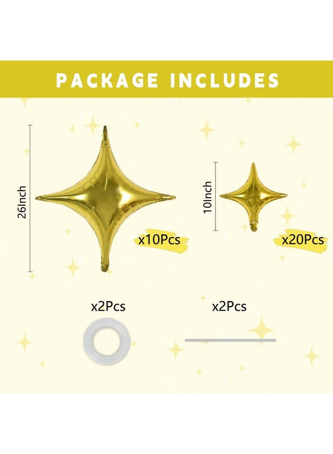 TONIFUL 30Pcs 26In&10In Star Balloons Large Gold Four Pointed Star Shape Foil Balloons Mini Star Mylar Balloons for Birthday Wedding Baby Shower Anniversary Engagement Party Decorations Supplies - Image 2
