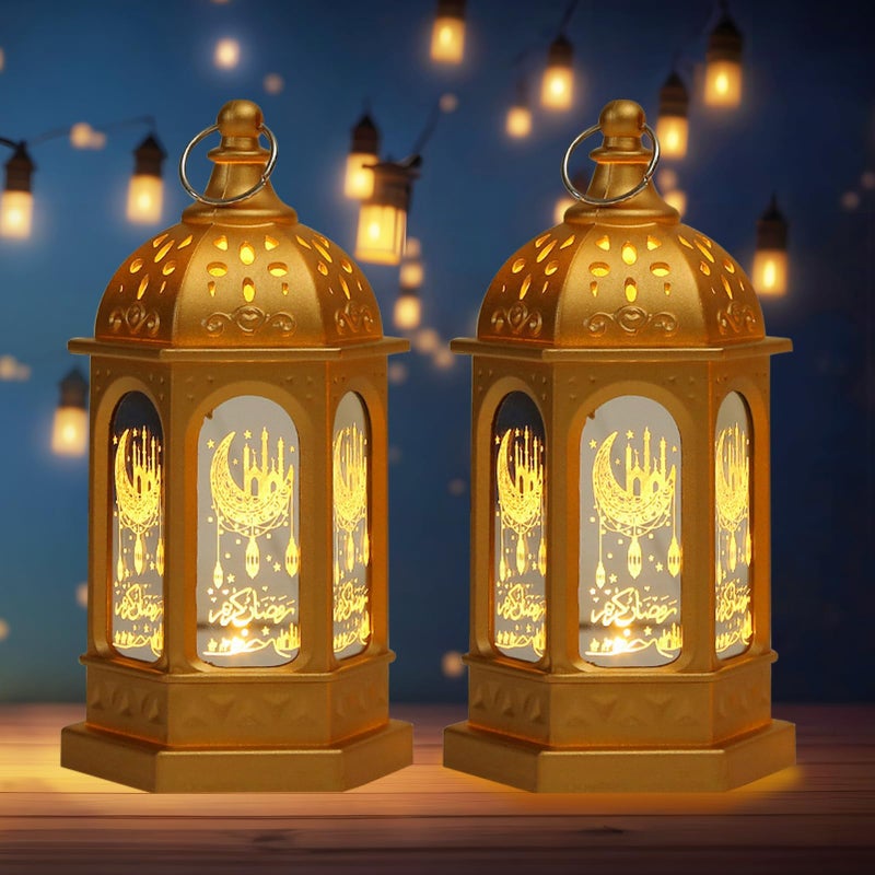 فوانيس رمضان مزخرفة 2 قطعة ارتفاع 52 سم مصباح معلق عيد مبارك فوانيس شمعة بدون لهب فوانيس مغربية عتيقة هدايا رمضان مصباح عيد مبارك لتزيين الطاولة في المنزل