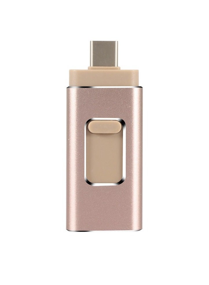 64GB USB Flash Drive, Shock Proof 3-in-1 External USB Flash Drive, Safe And Stable USB Memory Stick, Convenient And Fast Metal Body Flash Drive, Gold Color (Type-C Interface + apple Head + USB Local) - Image 1