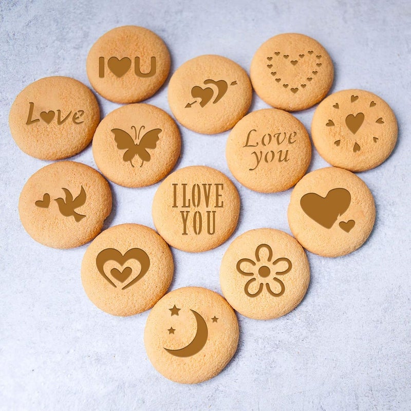 Konsait 20Pack Valentines Day Cake Stencil Templates Decoration Reusable Valentine Day Cake Cookies Baking Painting Mold Tools for Decorating Dessert Coffee Oatmeal Cappuccino Mousse Hot Chocolate - Image 3