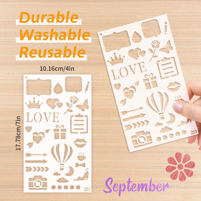 VIOXIA 36 Pcs Journal Stencils,Planner Stencils for Journaling Scrapbook Notebook Diary Bullet Journal,Scrapbooking Supplie Washable Durable - Image 3