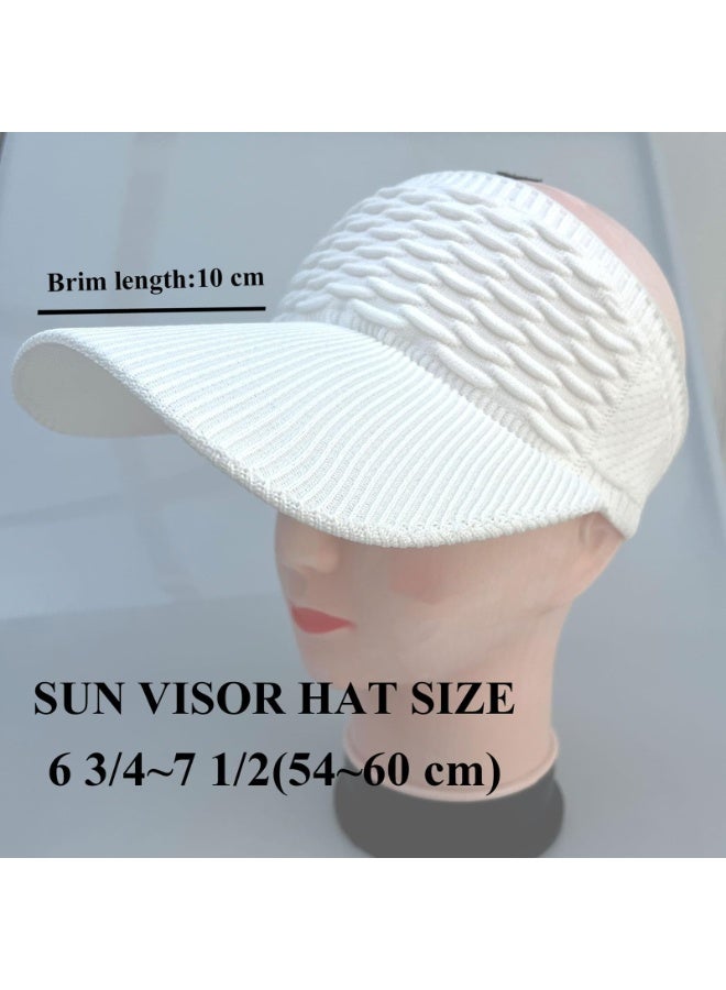 Knitted Sun Visor Hat for Women Men, Wide Brim Sports Golf Cap, Elastic Empty Top, Black & White 2 Pack - Image 3