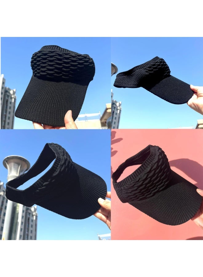 Knitted Sun Visor Hat for Women Men, Wide Brim Sports Golf Cap, Elastic Empty Top, Black & White 2 Pack - Image 4