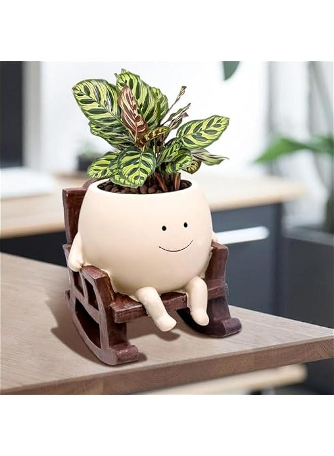 Generic Unique Smile Face Rocking Chair Planter Pot for Indoor and Outdoor Plants, Cute Succulent Flower Pots with Drainage Hole - Perfect Gift for Mom and Grandma - Image 1