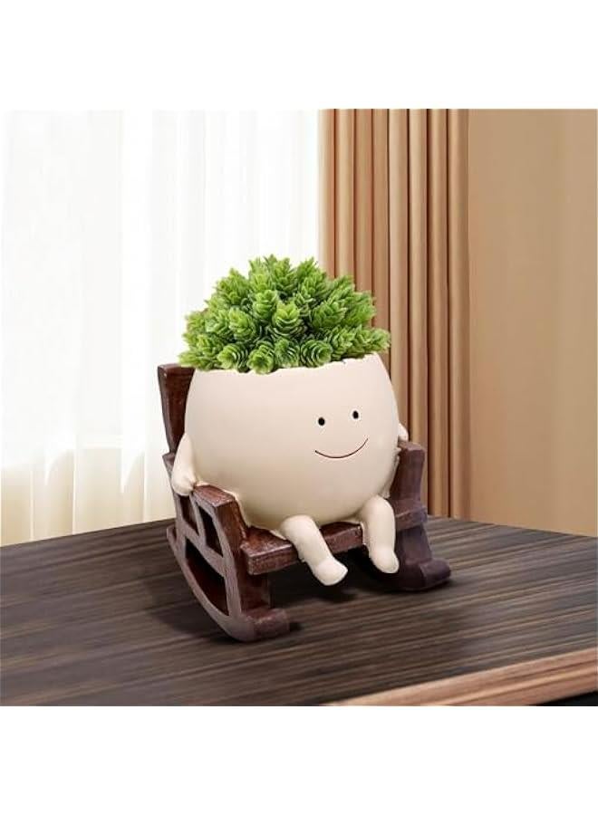 Generic Unique Smile Face Rocking Chair Planter Pot for Indoor and Outdoor Plants, Cute Succulent Flower Pots with Drainage Hole - Perfect Gift for Mom and Grandma - Image 2