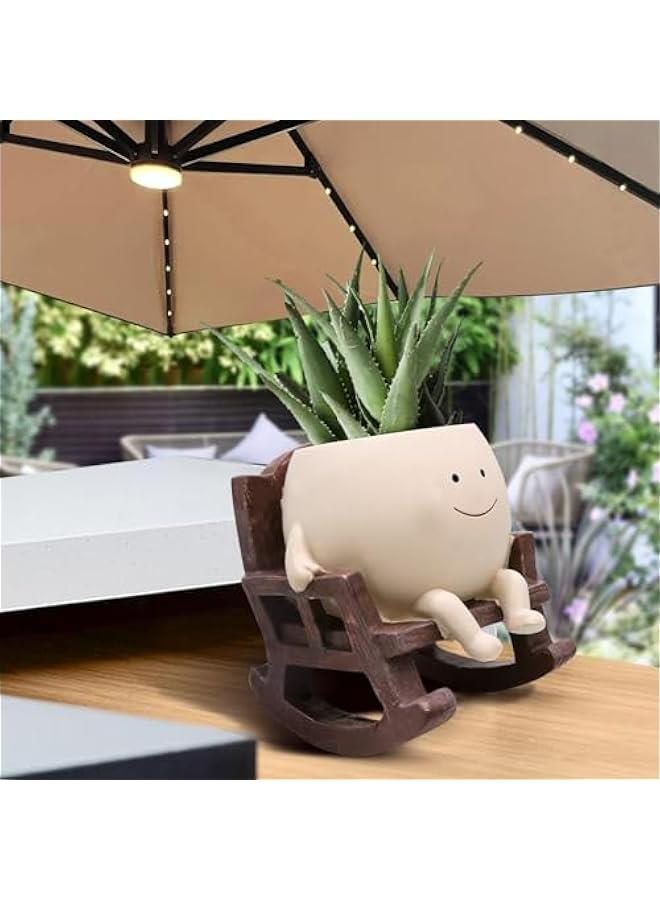 Generic Unique Smile Face Rocking Chair Planter Pot for Indoor and Outdoor Plants, Cute Succulent Flower Pots with Drainage Hole - Perfect Gift for Mom and Grandma - Image 3