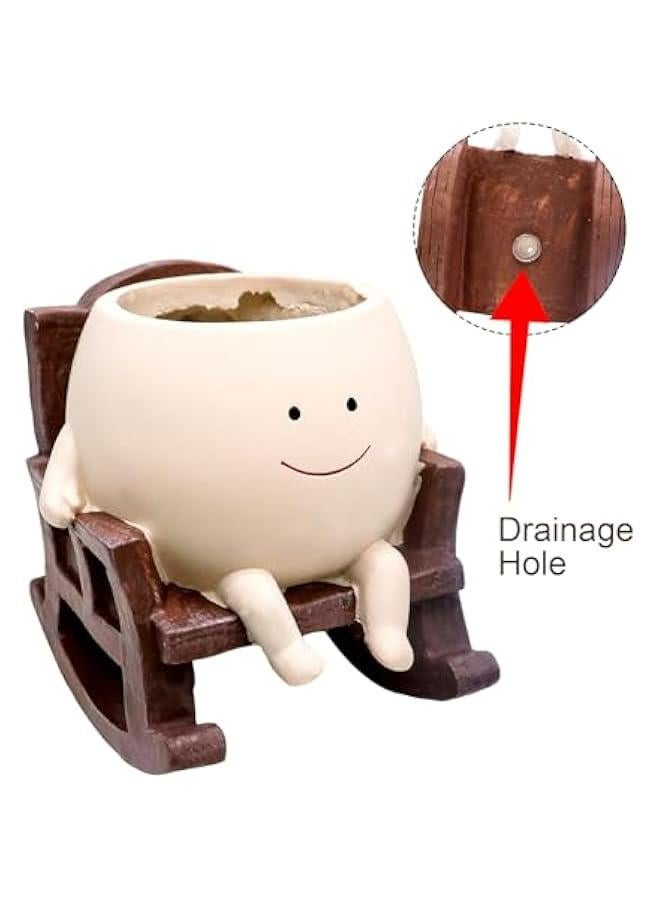 Generic Unique Smile Face Rocking Chair Planter Pot for Indoor and Outdoor Plants, Cute Succulent Flower Pots with Drainage Hole - Perfect Gift for Mom and Grandma - Image 5
