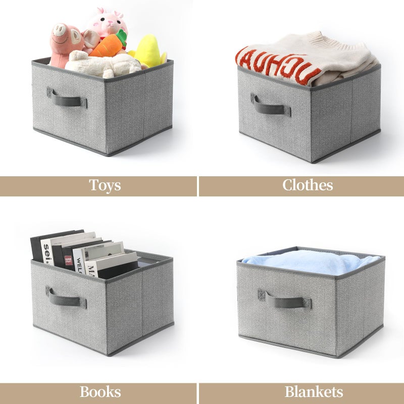 EITMOW Storage Baskets, 11-Inch Woven Fabric Bins, Storage Cubes with Reinforced Handles, Organizer Bins for Closet Shelves, Foldable, for Toys, Clothes (2PCS/Grey-11*11*7.8inch) - Image 3