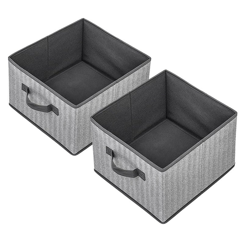 EITMOW Storage Baskets, 11-Inch Woven Fabric Bins, Storage Cubes with Reinforced Handles, Organizer Bins for Closet Shelves, Foldable, for Toys, Clothes (2PCS/Grey-11*11*7.8inch) - Image 1