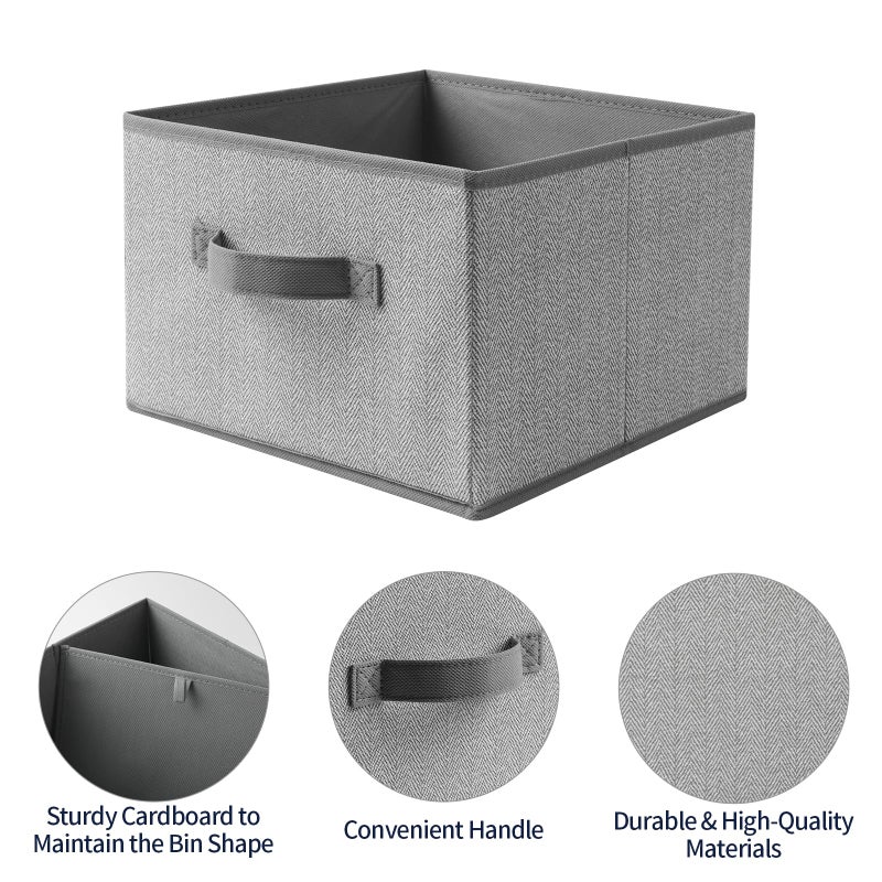 EITMOW Storage Baskets, 11-Inch Woven Fabric Bins, Storage Cubes with Reinforced Handles, Organizer Bins for Closet Shelves, Foldable, for Toys, Clothes (2PCS/Grey-11*11*7.8inch) - Image 5