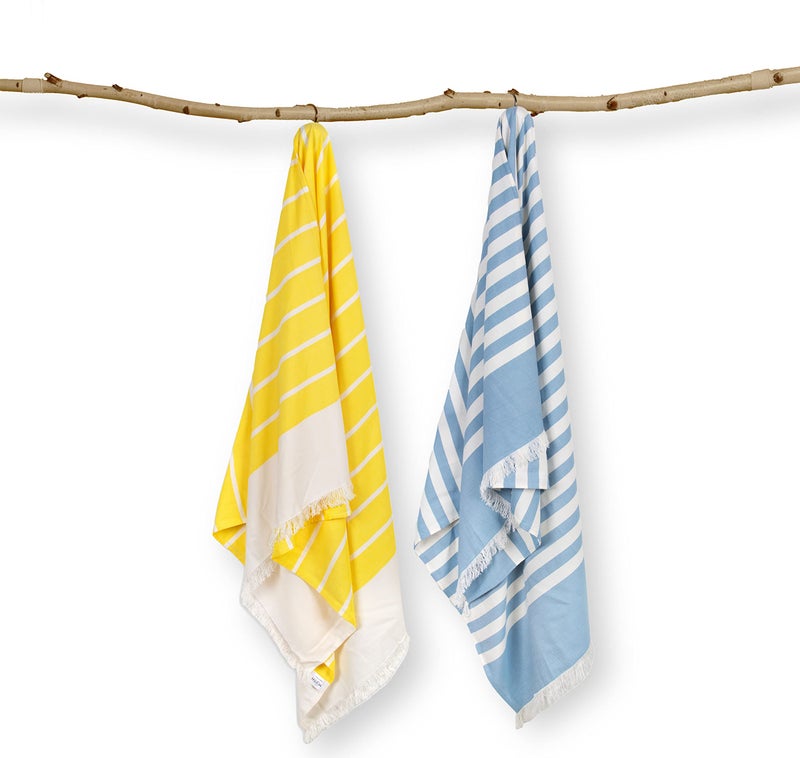 Mush 100% Bamboo Light Weight & Ultra-Compact Turkish Towel Super Soft, Absorbent, Quick Dry,Anti-Odor Bamboo Towel for Bath,Travel,Gym, Swim and Workout (2, Muted Blue & Yellow),250 tc - Image 1