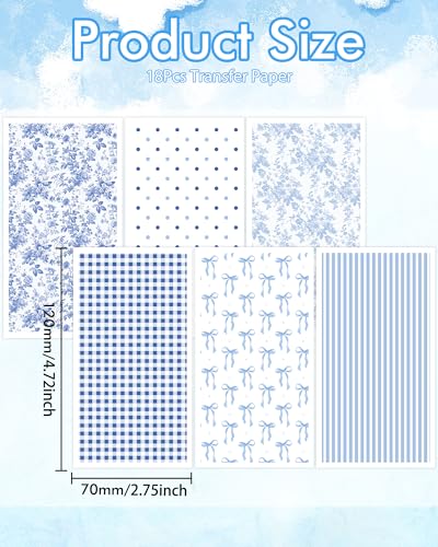 Puocaon Blue Clay Transfer Paper - 18 Sheets Chinoiserie Assorted Design Transfer Paper for Polymer Clay Earrings Jewelry Bow - Image 4