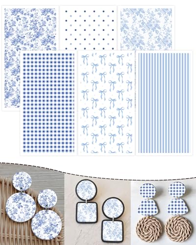 Puocaon Blue Clay Transfer Paper - 18 Sheets Chinoiserie Assorted Design Transfer Paper for Polymer Clay Earrings Jewelry Bow - Image 1