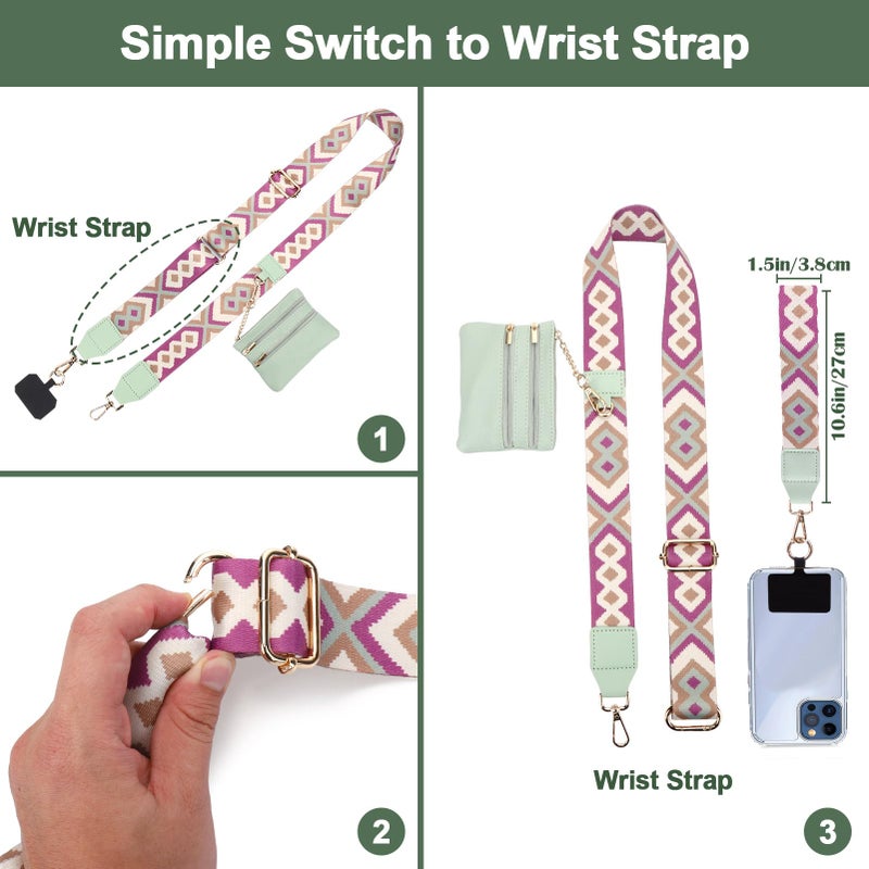 XANGNIER Clip and Go Strap for Phone with Wallet Crossbody, Phone Strap with Zippered Wallet, Adjustable Anti Theft Cellphone Lanyard for Women, Cellphone Chain Accessories Green - Image 5