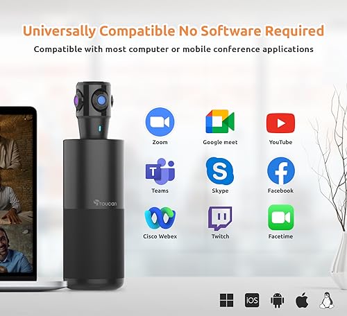 TOUCAN 360-Degree Video Conference Camera, 1080p HD Webcam with 4 Noise Reduction Mics, Speaker, AI Tracking, Works with Zoom, Google Voice, Microsoft Teams and More, for PC/Mac/Tablet - Image 5