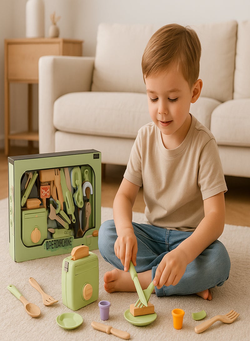 بسمة مجموعة ألعاب مطبخ للأطفال مع أدوات خبز وتحميص – تشمل محمصة وخلاط وأدوات مائدة بألوان جميلة – لعبة تعليمية لتنمية الخيال وحب الطبخ - Image 1