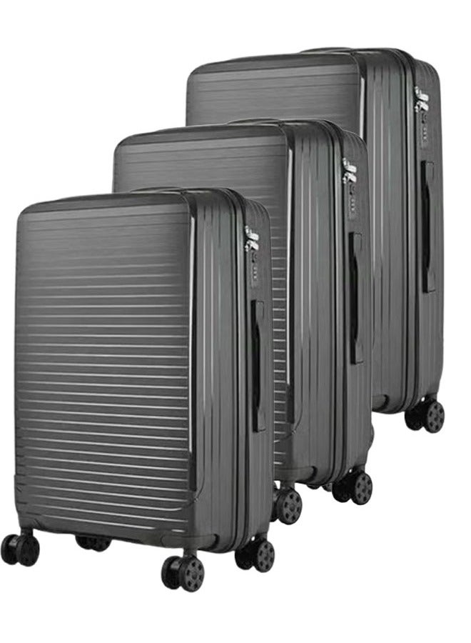 إن كي أكس مجموعة حقائب سفر متينة ذات هيكل صلب من ثلاث قطع باللون الأسود مع 4 عجلات دوارة مقاس 20 × 24 × 28 بوصة - Image 1