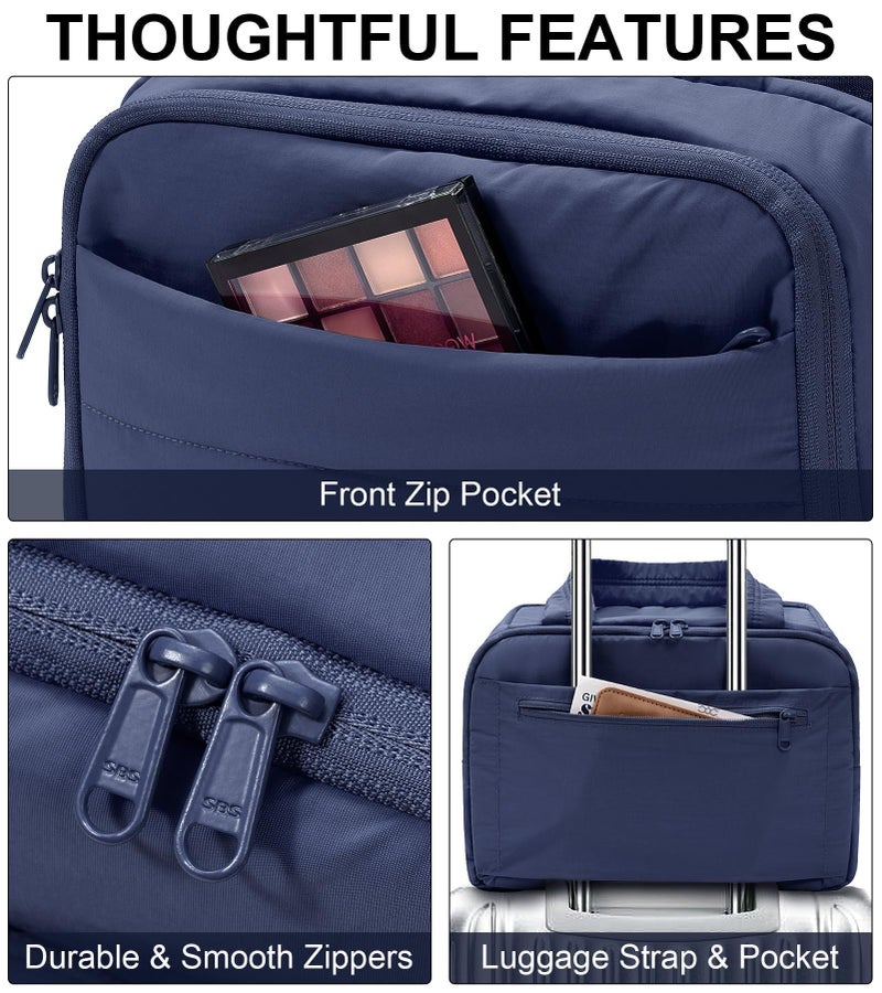 Bagstellar Travel Toiletry Bag for Women, Lightweight Large Quilted Puffy Makeup Bag Wide-open Make up Organizer Cloud Cosmetic Bag w/Handle for Traveling Toiletries Essentials Accessories Navy Blue - Image 5