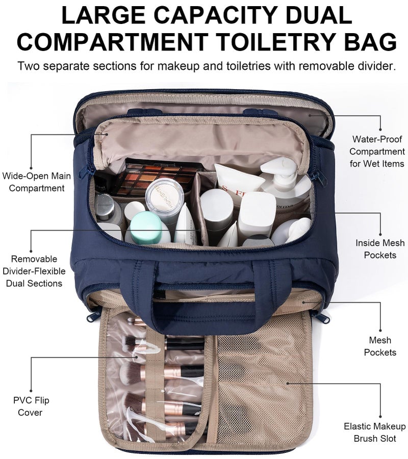 Bagstellar Travel Toiletry Bag for Women, Lightweight Large Quilted Puffy Makeup Bag Wide-open Make up Organizer Cloud Cosmetic Bag w/Handle for Traveling Toiletries Essentials Accessories Navy Blue - Image 3