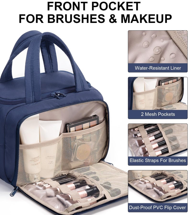 Bagstellar Travel Toiletry Bag for Women, Lightweight Large Quilted Puffy Makeup Bag Wide-open Make up Organizer Cloud Cosmetic Bag w/Handle for Traveling Toiletries Essentials Accessories Navy Blue - Image 4