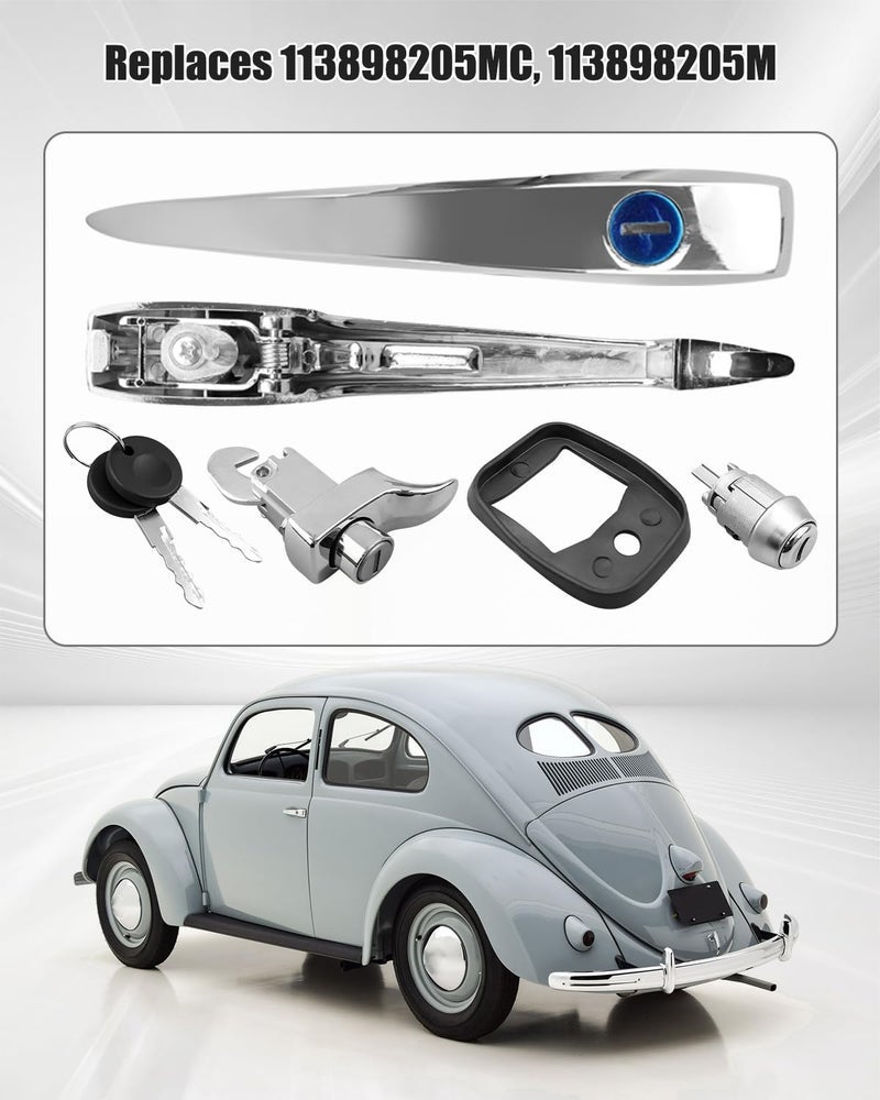 AUGREX Door Handle Pair Kit w/ Ignition Cylinder Fit for VW Beetle Sedan & Sunroof 1971-1977 super Beetle Convertible 1971-1977 Sedan 1971-1976 Karmann Ghia Coupe & Convertible 1971-1974 Replace 113898205MC - Image 3