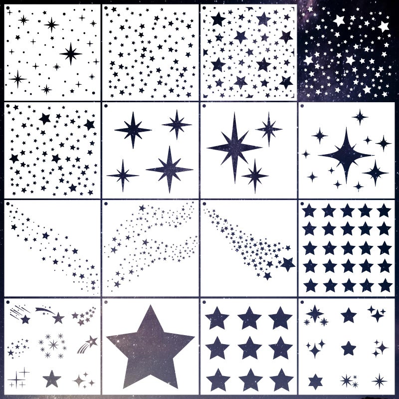 AFRITEE Reusable Star Stencils for Painting  15 Pcs Large Star Stencils Suitable for Wall Painting Twinkle Stars Reusable Painting Templates DIY Home Wooden Wardrobe Canvas Decoration