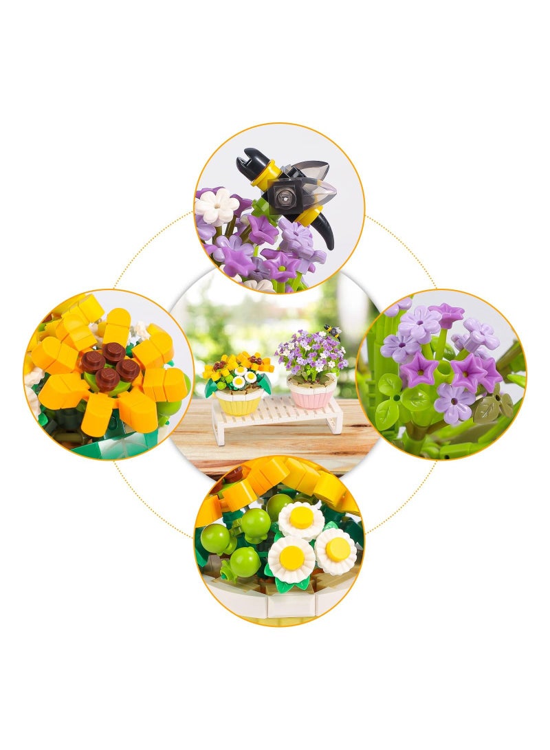 KASTWAVE مجموعة قطع بناء شجرة زهرة الشمس الصغيرة في وعاء لطيف ألعاب نباتات هدايا رومانسية إبداعية لتزيين المنزل للفتيات والنساء والبالغين - Image 4