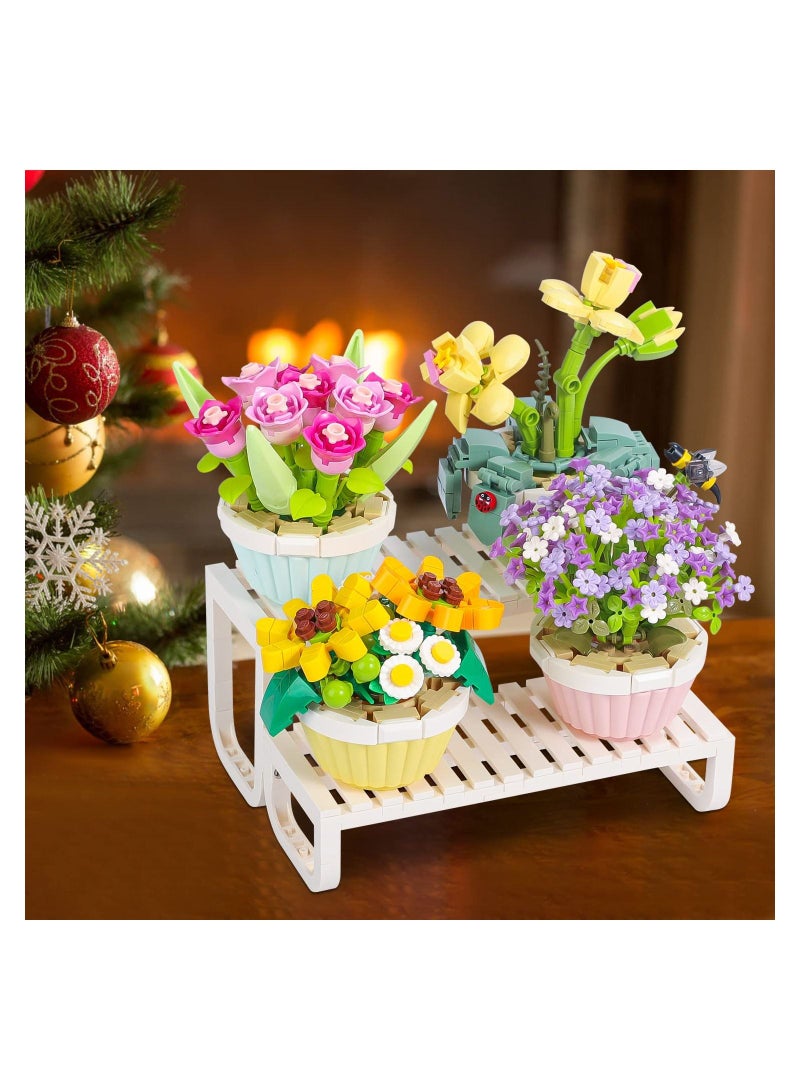 KASTWAVE مجموعة قطع بناء شجرة زهرة الشمس الصغيرة في وعاء لطيف ألعاب نباتات هدايا رومانسية إبداعية لتزيين المنزل للفتيات والنساء والبالغين - Image 2