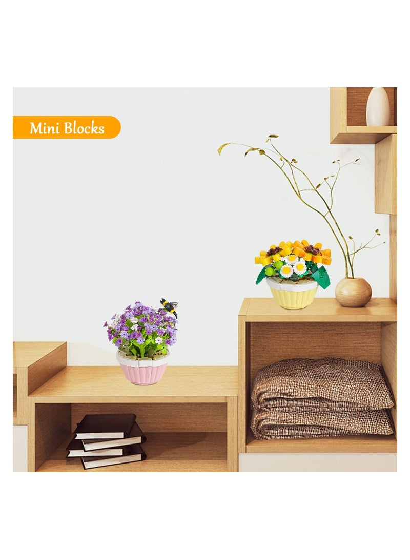 KASTWAVE مجموعة قطع بناء شجرة زهرة الشمس الصغيرة في وعاء لطيف ألعاب نباتات هدايا رومانسية إبداعية لتزيين المنزل للفتيات والنساء والبالغين - Image 3