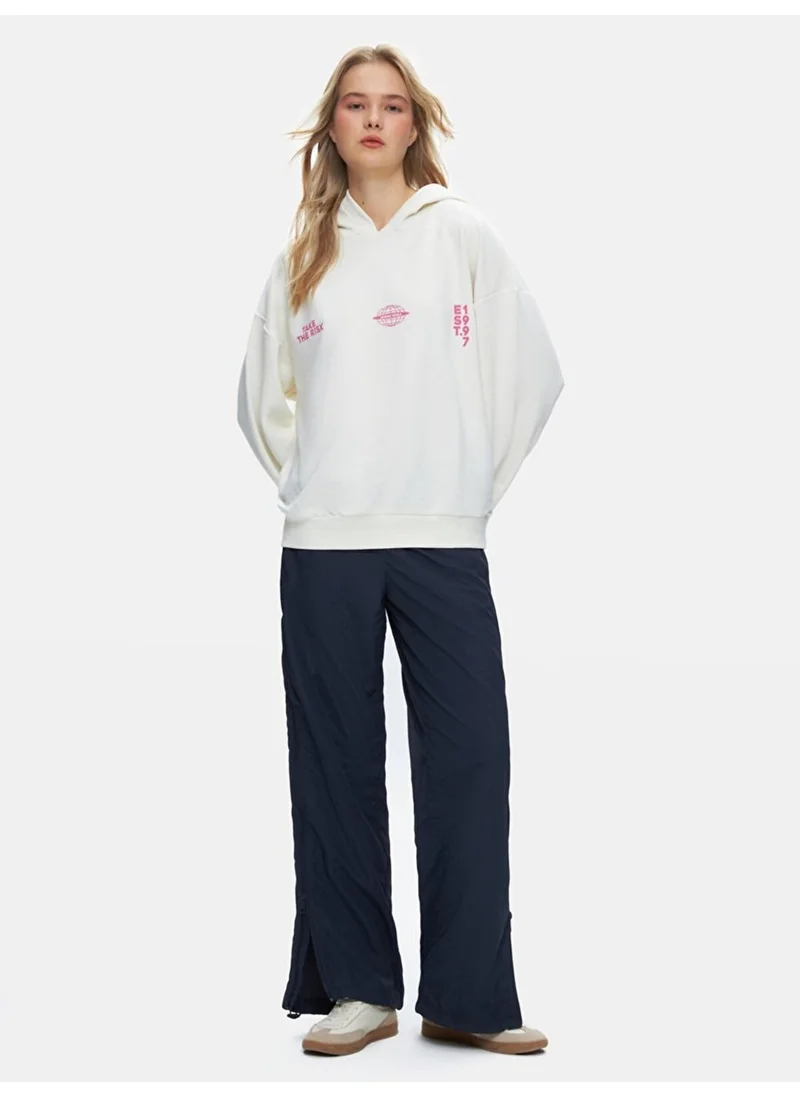 LTB Back Printed Hooded Zipperless Relaxed Fit Lilac Sweatshirt