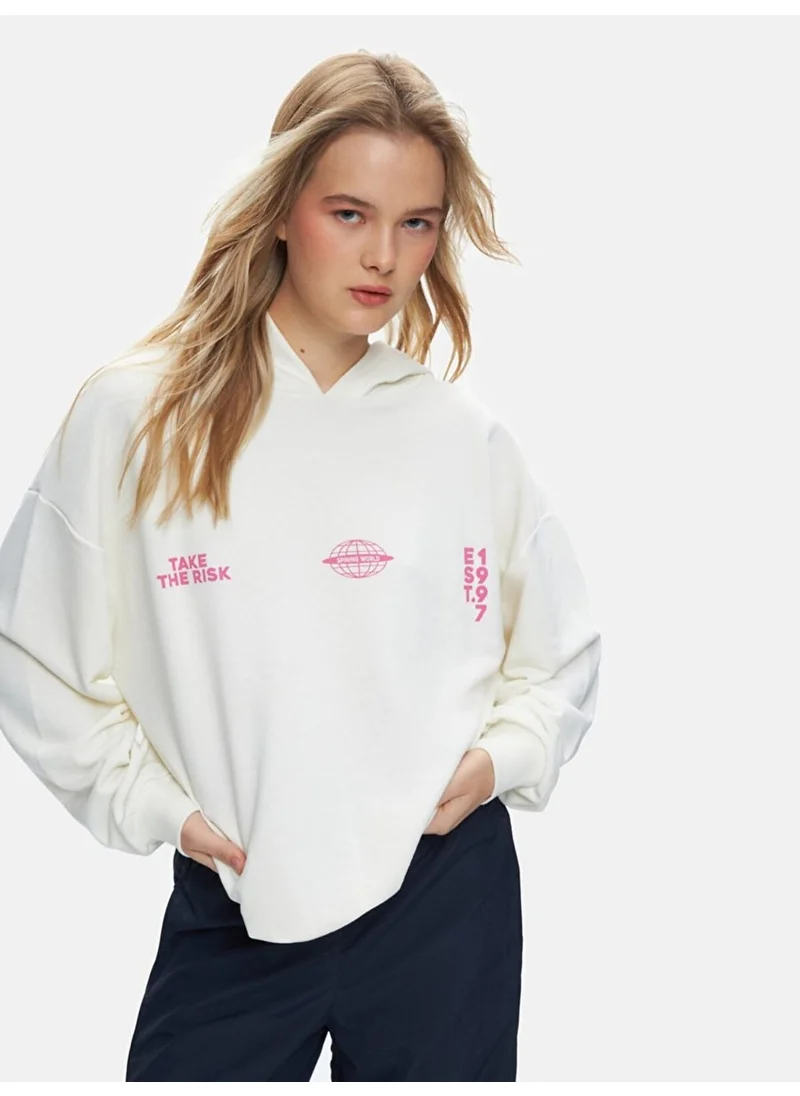 LTB Back Printed Hooded Zipperless Relaxed Fit Lilac Sweatshirt