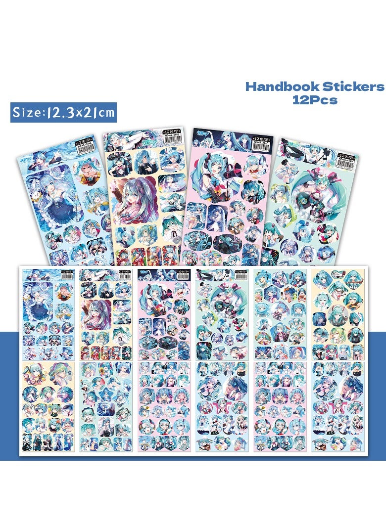 مجموعة من 12 ورقة من ملصقات أنمي هاتسونا ميكو لمجلة كتيب مجموعة الأنمي